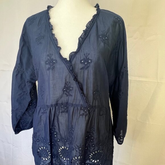 J.Jill Navy blue Eyelet Ruffle Blouse - Picture 2 of 13